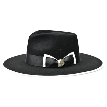 Bruno Capelo Cleveland Wide Brim Wool Fedora in Black / White #color_ Black / White