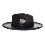 Bruno Capelo Colonial Wide Brim Shantung Straw Fedora in Black #color_ Black