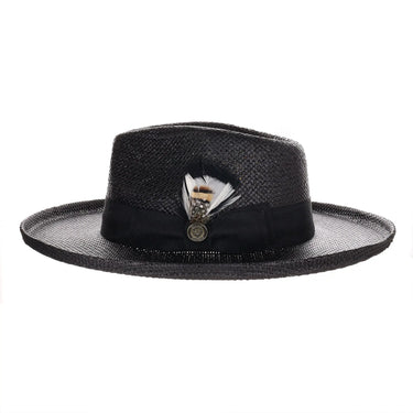 Bruno Capelo Colonial Wide Brim Shantung Straw Fedora in Black #color_ Black