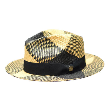 Bruno Capelo Cubano Hand-Dyed Straw Fedora in Black Gold #color_ Black Gold