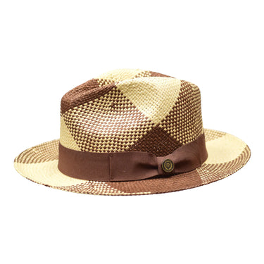 Bruno Capelo Cubano Hand-Dyed Straw Fedora in Natural Walnut #color_ Natural Walnut