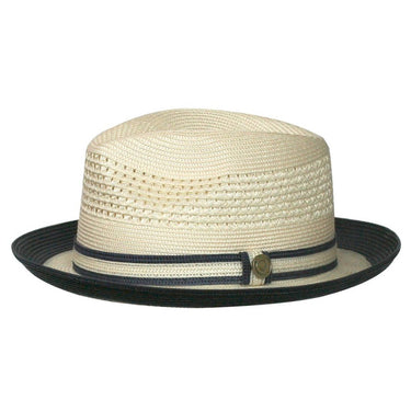 Bruno Capelo Dayton Two-Tone Straw Fedora in Ivory / Navy #color_ Ivory / Navy