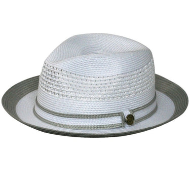 Bruno Capelo Dayton Two-Tone Straw Fedora in White / Silver #color_ White / Silver