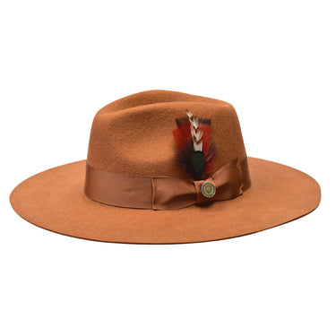 Bruno Capelo Duke Wide Brim Wool Fedora in Cognac #color_ Cognac