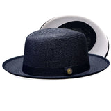 Bruno Capelo Empire White Bottom Straw Fedora in Navy / White #color_ Navy / White