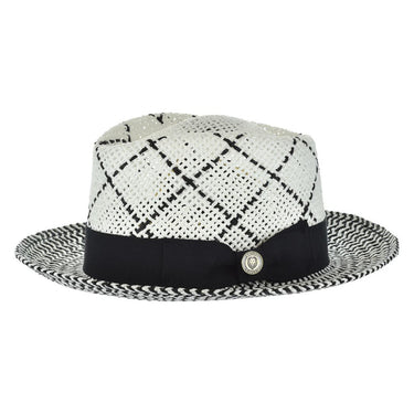 Bruno Capelo Enrico Vented Straw Fedora in White / Black #color_ White / Black