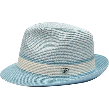 Bruno Capelo Enrique Stingy Brim Straw Fedora in White / Light Blue #color_ White / Light Blue