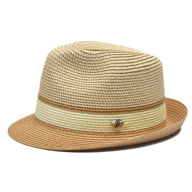 Bruno Capelo Enrique Stingy Brim Straw Fedora in Ivory / Camel #color_ Ivory / Camel