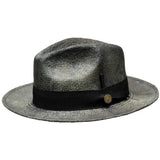 Bruno Capelo Escobar Shantung Straw Fedora in Black / Natural / Grey #color_ Black / Natural / Grey