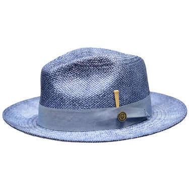 Bruno Capelo Escobar Shantung Straw Fedora in Denim / White #color_ Denim / White