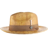 Bruno Capelo Escobar Shantung Straw Fedora in Ivory / Cognac #color_ Ivory / Cognac