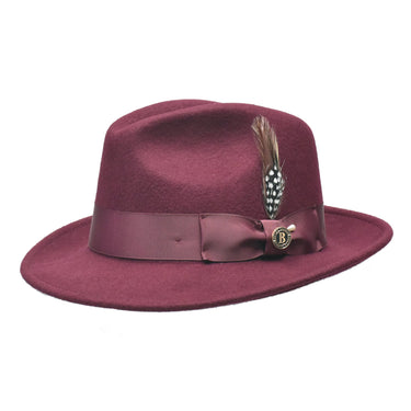 Bruno Capelo Executive Classic Wool Fedora in Burgundy #color_ Burgundy