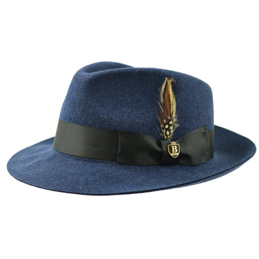 Bruno Capelo Fabio Wool Felt Teardrop Fedora in Denim / Blue #color_ Denim / Blue