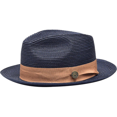 Bruno Capelo Francesco Timeless Straw Fedora in Navy / Camel #color_ Navy / Camel