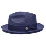 Bruno Capelo Francesco Timeless Straw Fedora in Navy #color_ Navy