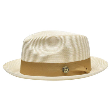 Bruno Capelo Francesco Timeless Straw Fedora in Ivory / Cognac #color_ Ivory / Cognac