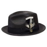 Bruno Capelo Franco Pinch Front Straw Fedora in Black #color_ Black