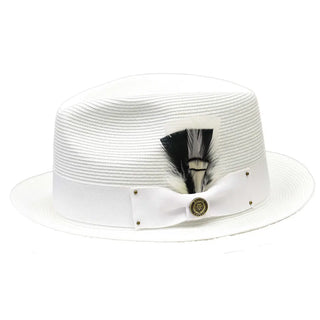 Bruno Capelo Franco Pinch Front Straw Fedora in White #color_ White