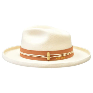 Bruno Capelo Gentleman Wide Brim Wool Fedora in Bone / Cognac #color_ Bone / Cognac