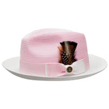 Bruno Capelo Georgio Two-Tone Straw Fedora in Pink / White #color_ Pink / White