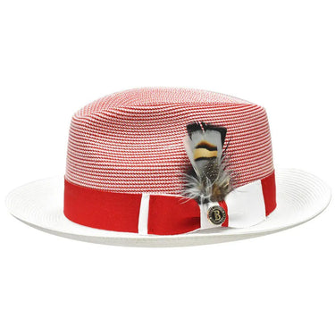 Bruno Capelo Georgio Two-Tone Straw Fedora in Red / White #color_ Red / White