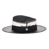 Bruno Capelo Gian Pinch Front Wide Brim Straw Fedora in Black / White #color_ Black / White