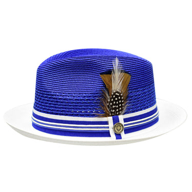 Bruno Capelo Giancarlo Two-tone Straw Fedora in Royal / White #color_ Royal / White