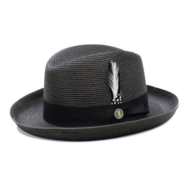 Bruno Capelo Godfather Straw Homburg in Black #color_ Black