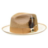 Bruno Capelo Havana Pinch Front Straw Fedora in Ivory / Cognac #color_ Ivory / Cognac