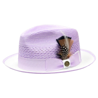 Bruno Capelo Havana Pinch Front Straw Fedora in White Lavender #color_ White Lavender