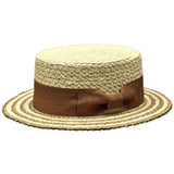 Bruno Capelo Italia 4-Ply Koberg Straw Boater in Ivory / Cognac #color_ Ivory / Cognac