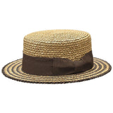 Bruno Capelo Italia 4-Ply Koberg Straw Boater in Cognac / Dark Brown #color_ Cognac / Dark Brown