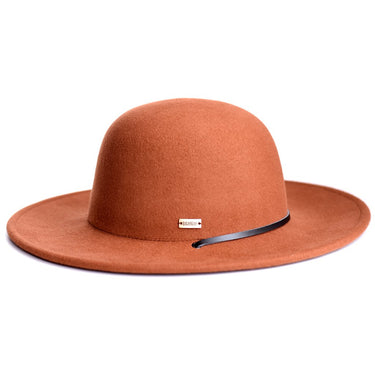 Bruno Capelo Jacobi Open Crown Wool Wide Brim in Cognac #color_ Cognac