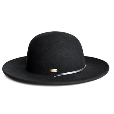 Bruno Capelo Jacobi Open Crown Wool Wide Brim in Black #color_ Black