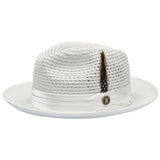 Bruno Capelo Julian Pinch Front Straw Fedora in White #color_ White