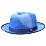 Bruno Capelo Kingston Hand-dyed Center Dent Wool Fedora in Light Blue / Navy #color_ Light Blue / Navy