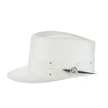 Bruno Capelo Legionnaire Shantung Straw Dress Cap w/ Quill in White #color_ White