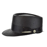 Bruno Capelo Legionnaire Shantung Straw Dress Cap w/ Quill in Black #color_ Black