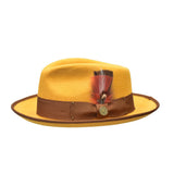 Bruno Capelo Lorenzo Pinch Front Wool Fedora in Mustard / Brown #color_ Mustard / Brown