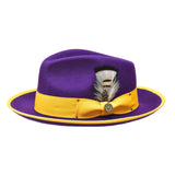 Bruno Capelo Lorenzo Pinch Front Wool Fedora in Purple / Gold #color_ Purple / Gold