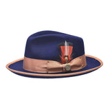 Bruno Capelo Lorenzo Pinch Front Wool Fedora in Navy / Cognac #color_ Navy / Cognac