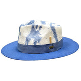 Bruno Capelo Lux Wide Brim Hand-Dyed Straw Fedora in Denim / White #color_ Denim / White