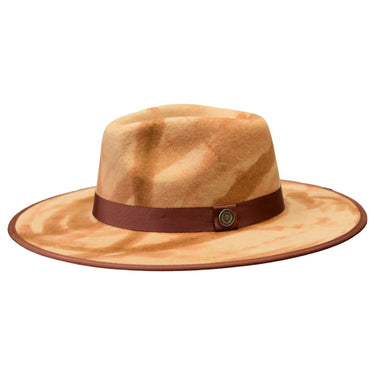 Bruno Capelo Macchiato Camo Wide Brim Wool Fedora in Caramel / Bone / Cognac #color_ Caramel / Bone / Cognac