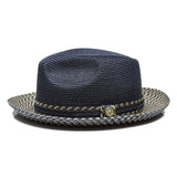 Bruno Capelo Madison Two-Tone Straw Fedora in Navy / Camel #color_ Navy / Camel