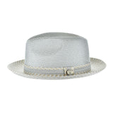 Bruno Capelo Madison Two-Tone Straw Fedora in Silver / Cognac #color_ Silver / Cognac