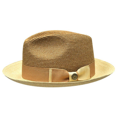 Bruno Capelo Malibu Two-Tone Milan Straw Fedora in Camel / Ivory #color_ Camel / Ivory