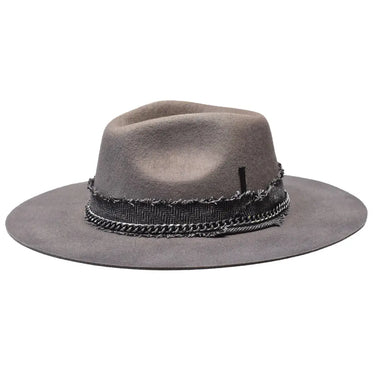 Bruno Capelo Maverick Wide Brim Wool Fedora in Grey / Black #color_ Grey / Black