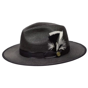 Bruno Capelo Michaelangelo Wide Brim Straw Fedora in Black #color_ Black