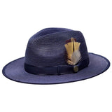 Bruno Capelo Michaelangelo Wide Brim Straw Fedora in Navy #color_ Navy