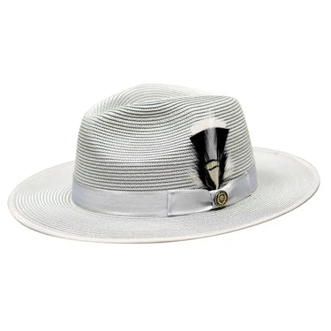 Bruno Capelo Michaelangelo Wide Brim Straw Fedora in Silver #color_ Silver